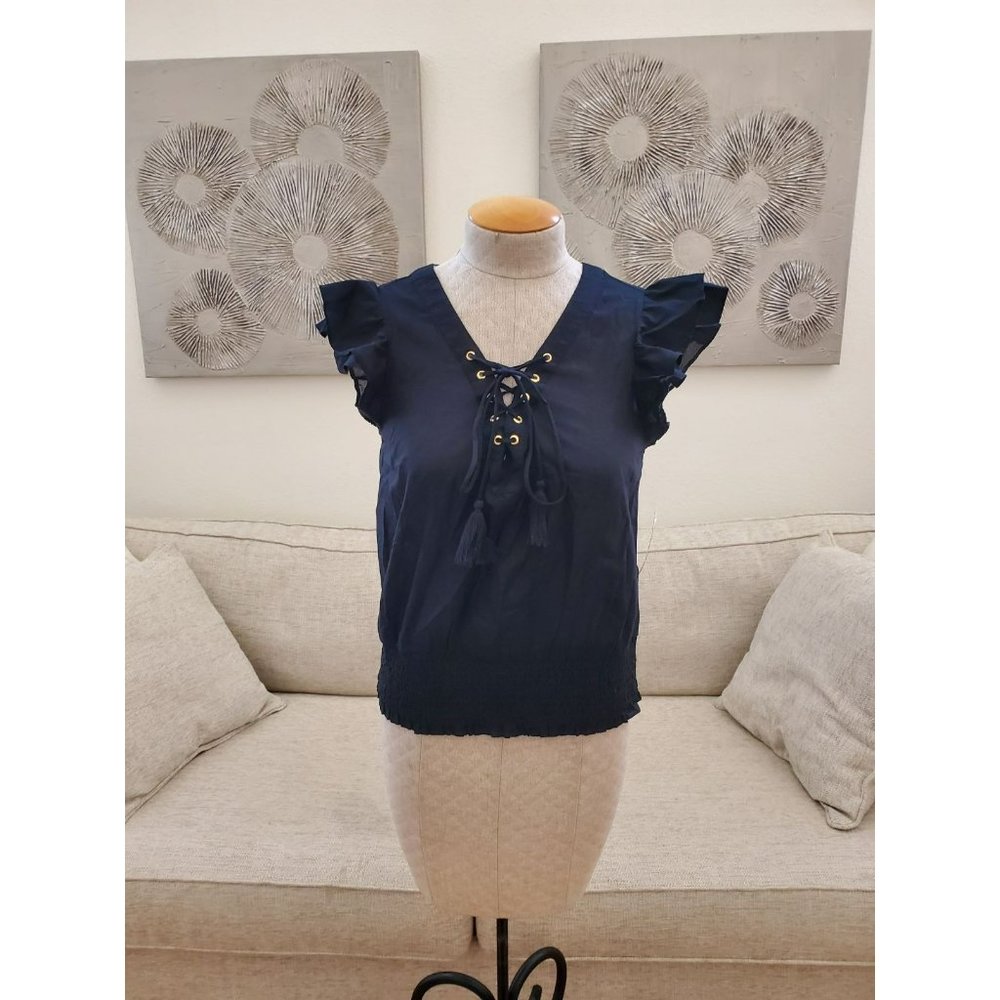 INC Cotton Tie-Front Ruffle-Sleeve Top